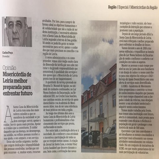 Artigo de opinião do Sr. Provedor, Engº Carlos Poço, no Jornal Região de Leira. 